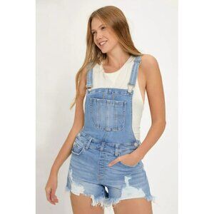 Risen Bree Denim Distressed Overall Shorts